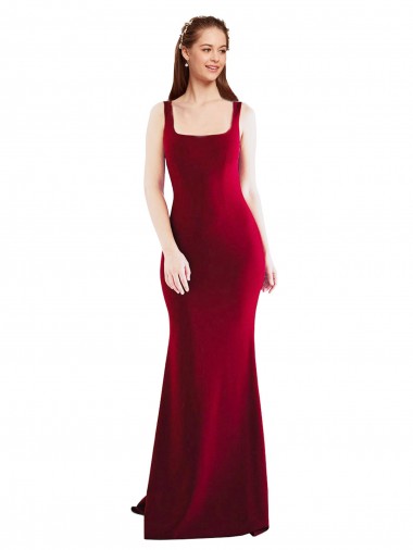 Discount Stretch Crepe Mermaid Long Sleeveless Burgundy Formal Dress