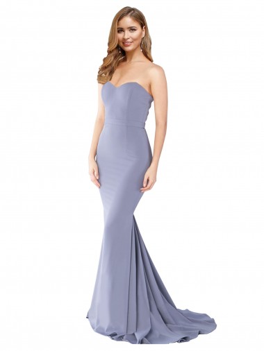 Discount Stretch Crepe Mermaid Long Sleeveless Smoke Blue Low Back Formal Dress