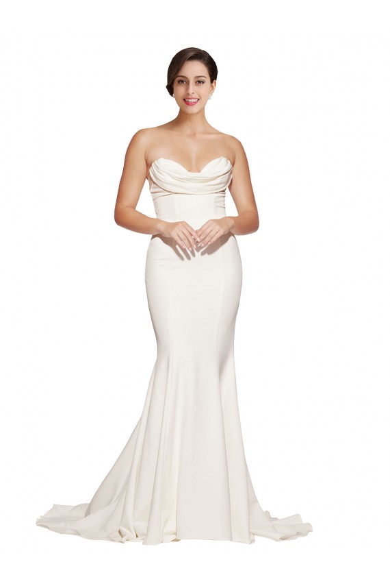 Discount Stretch Satin Mermaid Sweep Train Sleeveless Low Back Formal Dress