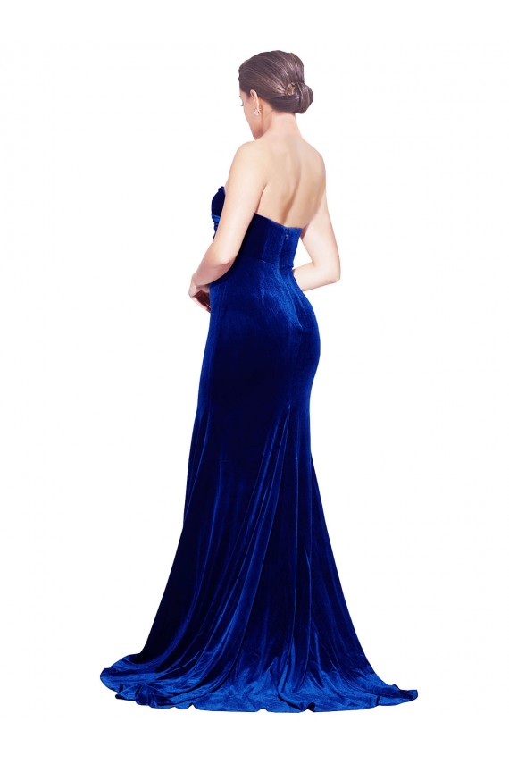 Discount Stretch Velvet Mermaid Sweep Train Sleeveless Low Back Front Slit Formal Dress