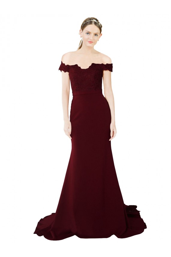 Discount Stretch Crepe & Lace Mermaid Sweep Train Sleeveless V-Back Formal Dress
