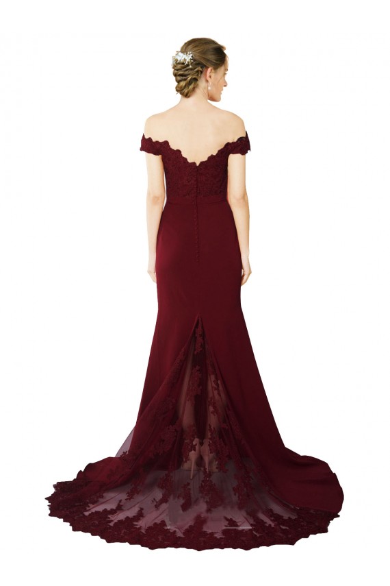 Discount Stretch Crepe & Lace Mermaid Sweep Train Sleeveless V-Back Formal Dress