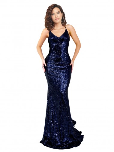 Discount Sequin Mermaid Long Sleeveless Low Back Formal Gowns