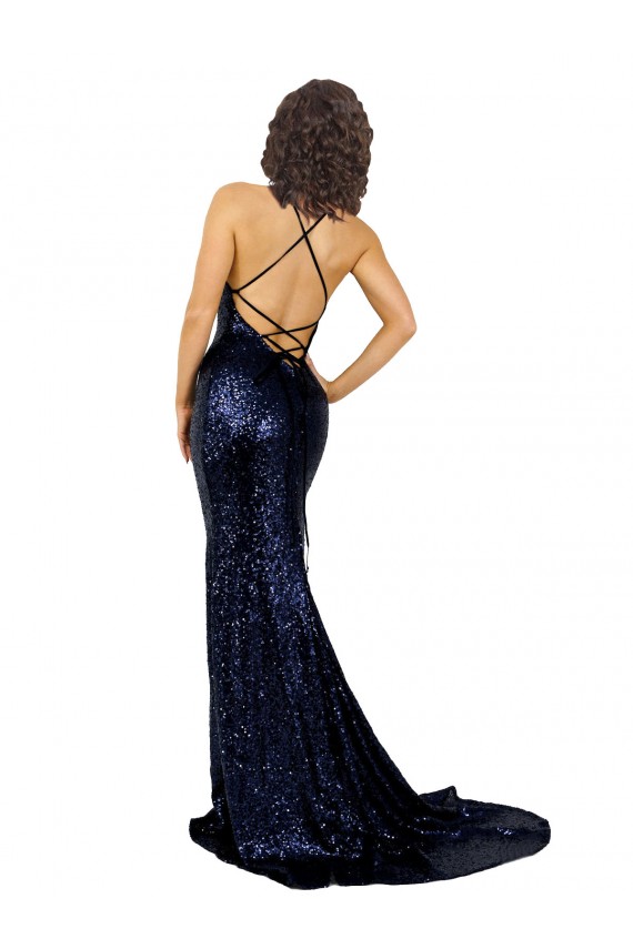 Discount Sequin Mermaid Long Sleeveless Low Back Formal Gowns