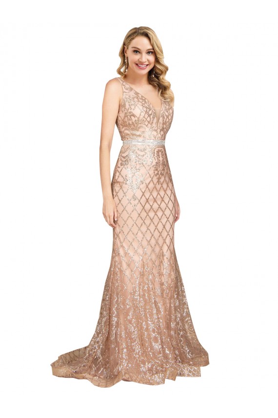 Discount Sequin & Sparkling Sequin Mermaid Long Sleeveless V-Back Formal Plus Size Formal Dress