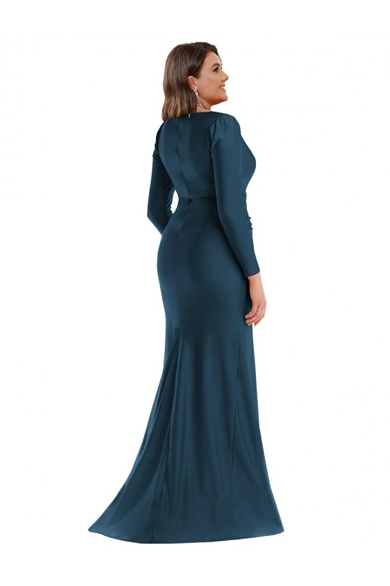 Discount Silky Satin Mermaid Long Long Sleeves Formal Plus Size Formal Dress
