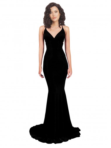 Discount Spandex Mermaid Long Sleeveless Open Back Black Formal Dress