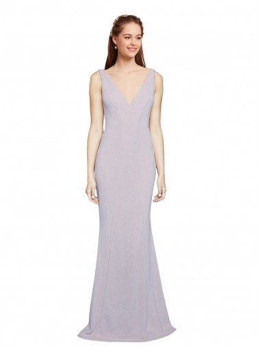 Discount Stretch Crepe Mermaid Long Sleeveless Keyhole Back Arctic Lilac Formal Dress