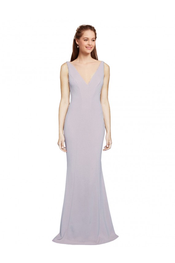 Discount Stretch Crepe Mermaid Long Sleeveless Keyhole Back Arctic Lilac Formal Dress