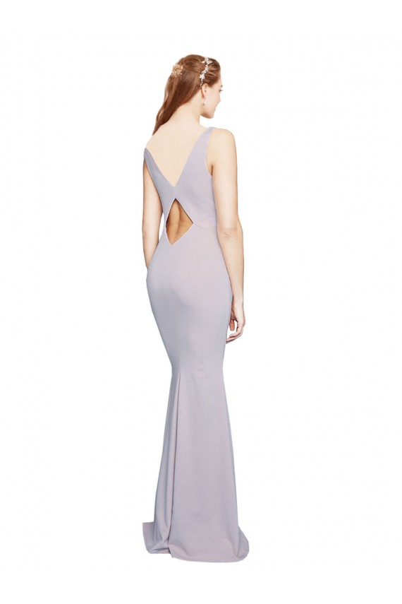 Discount Stretch Crepe Mermaid Long Sleeveless Keyhole Back Arctic Lilac Formal Dress