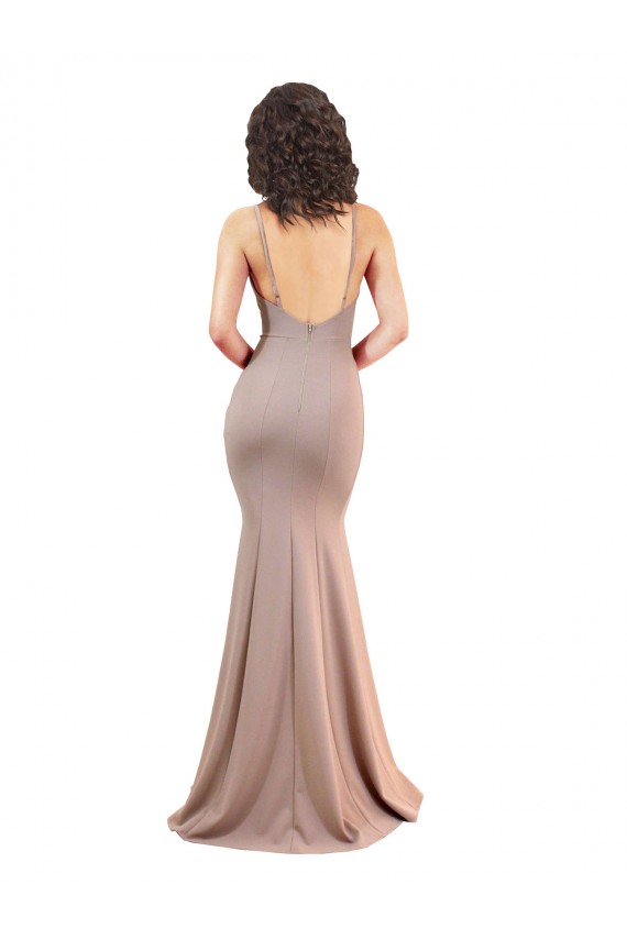 Discount Stretch Crepe Mermaid Long Sleeveless Low Back Side Slit Formal Dress