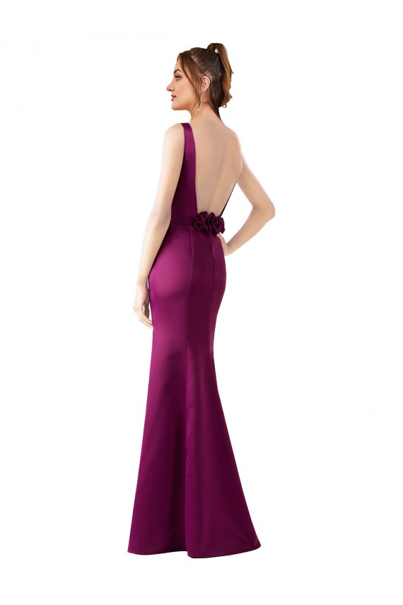 Discount Satin Sheath Long Sleeveless Open Back Black Tie Formal Dress