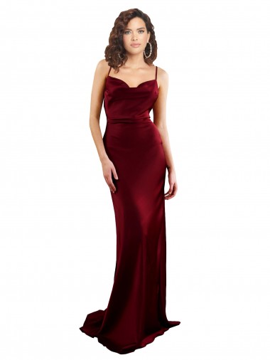 Discount Silky Satin Sheath Long Sleeveless Criss Cross Open Back Burgundy Formal Dress