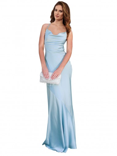 Discount Silky Satin Sheath Sheath Sleeveless Light Sky Blue Formal Dress