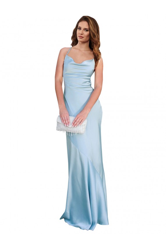 Discount Silky Satin Sheath Sheath Sleeveless Light Sky Blue Formal Dress