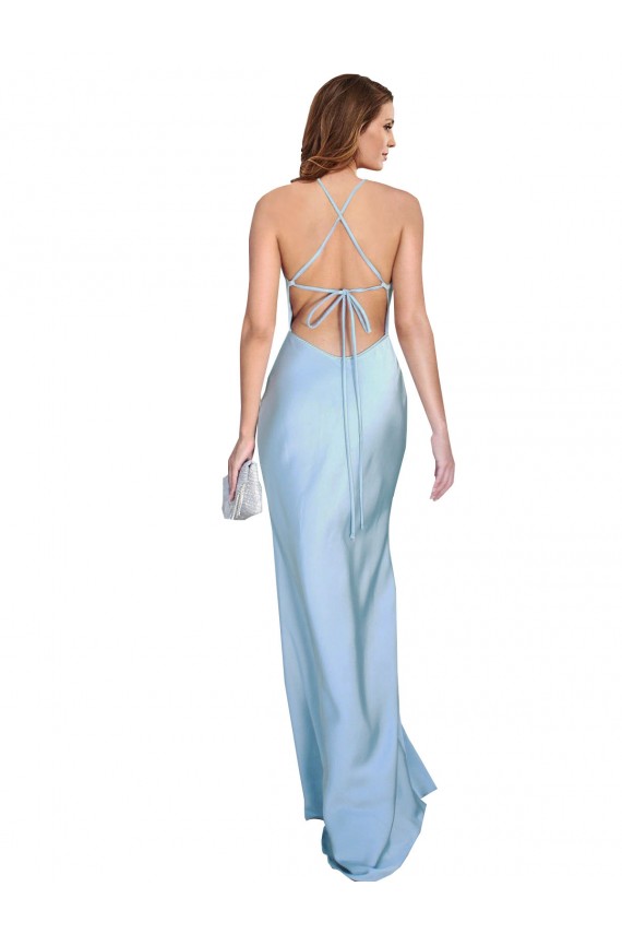 Discount Silky Satin Sheath Sheath Sleeveless Light Sky Blue Formal Dress
