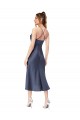 Discount Silky Satin Sheath Midi Length Sleeveless Criss Cross Back High Low Formal Dress
