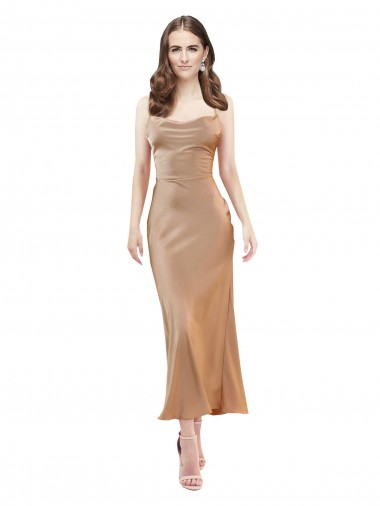 Discount Silky Satin Sheath Midi Length Sleeveless Low Back Formal Dress