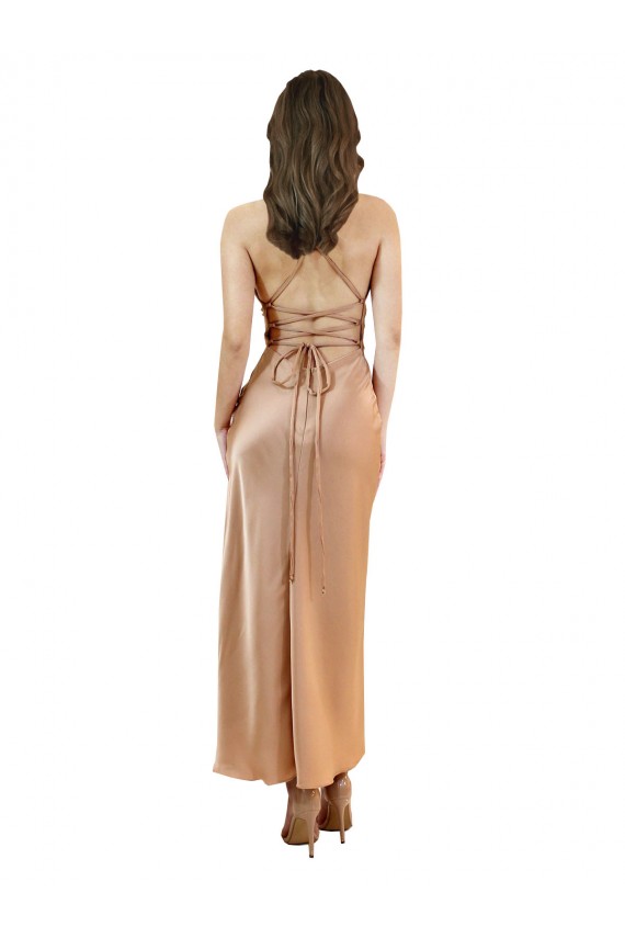 Discount Silky Satin Sheath Midi Length Sleeveless Low Back Formal Dress