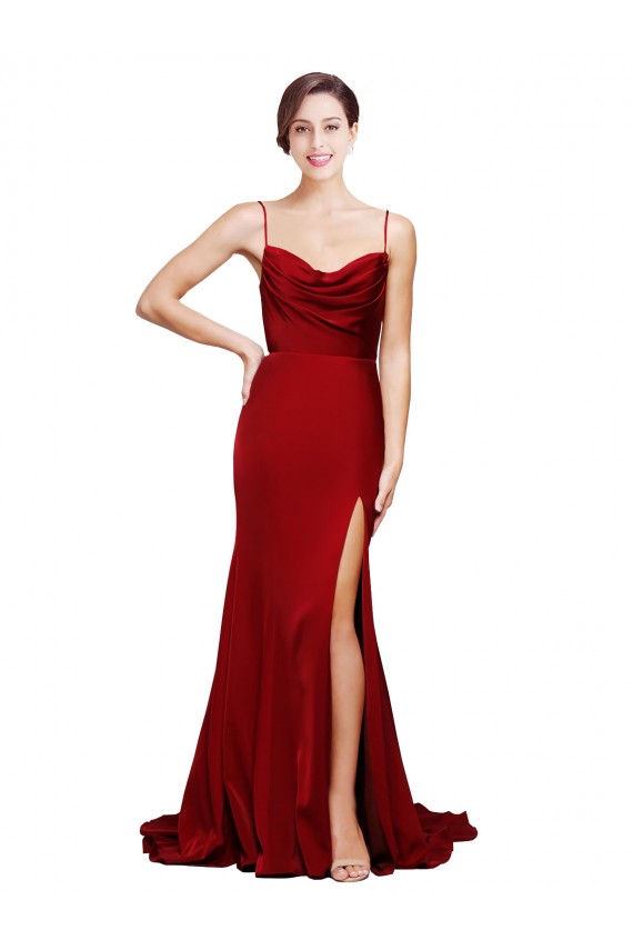 Discount Stretch Satin Sheath Sweep Train Sleeveless Criss Cross Back Black Tie Formal Dress