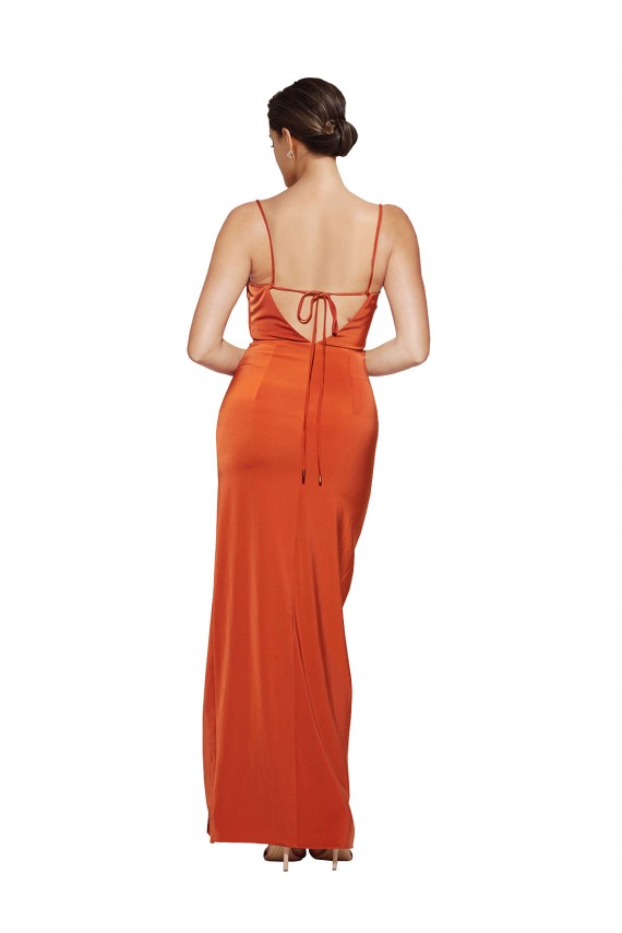 Discount Stretch Satin Sheath Sweep Train Sleeveless Criss Cross Back Formal Dress