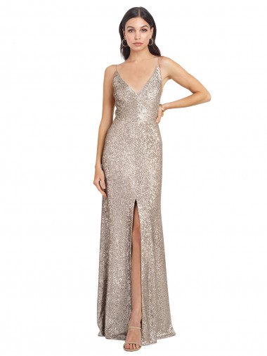 Discount Sequin & Sparkling Sequin Sheath Long Sleeveless V-Back Formal Dress