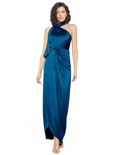 Discount Silky Satin Sheath Long Sleeveless Side Slit Formal Dress