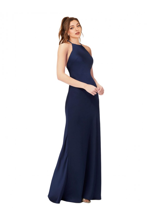 Discount Silky Satin Sheath Long Sleeveless Criss Cross Back Formal Dress