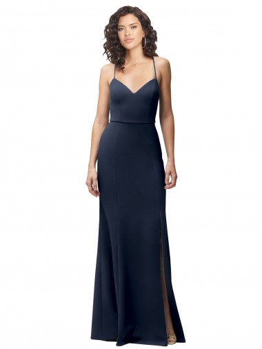 Discount Stretch Crepe Sheath Long Sleeveless Criss Cross Back Formal Dress
