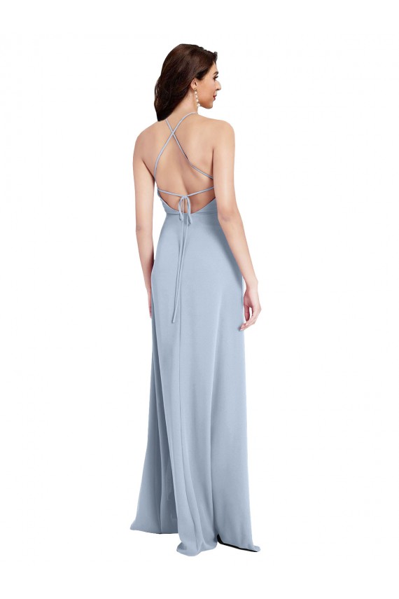 Discount Stretch Crepe Sheath Long Sleeveless Criss Cross Open Back Formal Dress