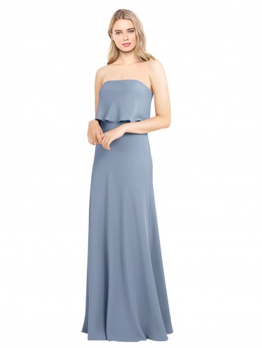 Discount Stretch Crepe Sheath Long Sleeveless Smoke Blue Formal Dress