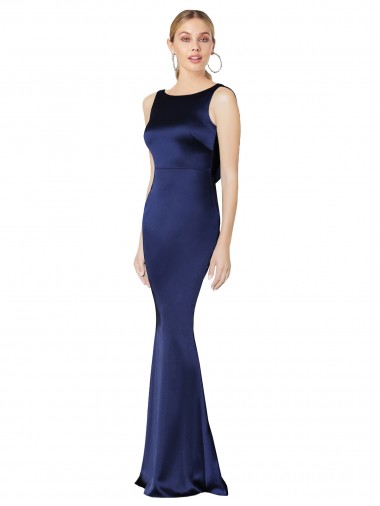 Discount Stretch Satin Sheath Long Sleeveless Low Back Formal Dress