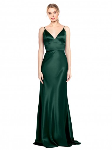 Discount Stretch Satin Sheath Long Sleeveless V-Back Formal Dress
