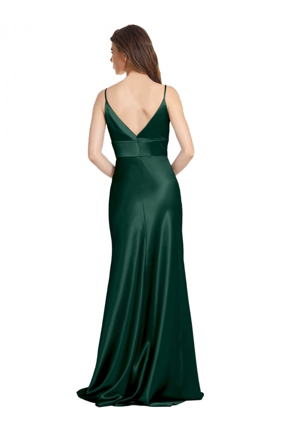 Discount Stretch Satin Sheath Long Sleeveless V-Back Formal Dress