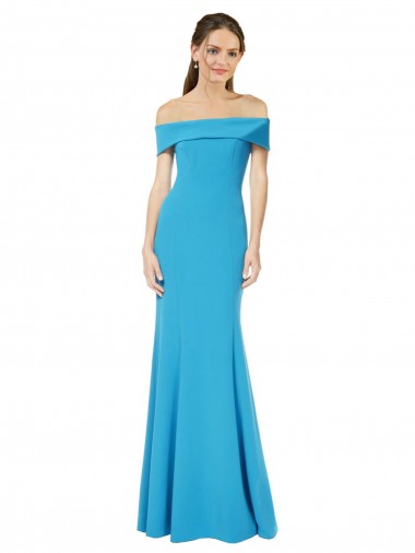 Discount Stretch Crepe Sheath Long Sleeveless Peacock Blue Formal Dress