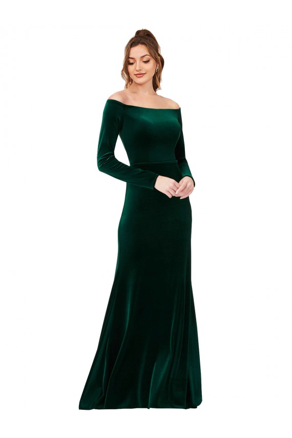 Discount Stretch Velvet Sheath Long Long Sleeves Formal Dress