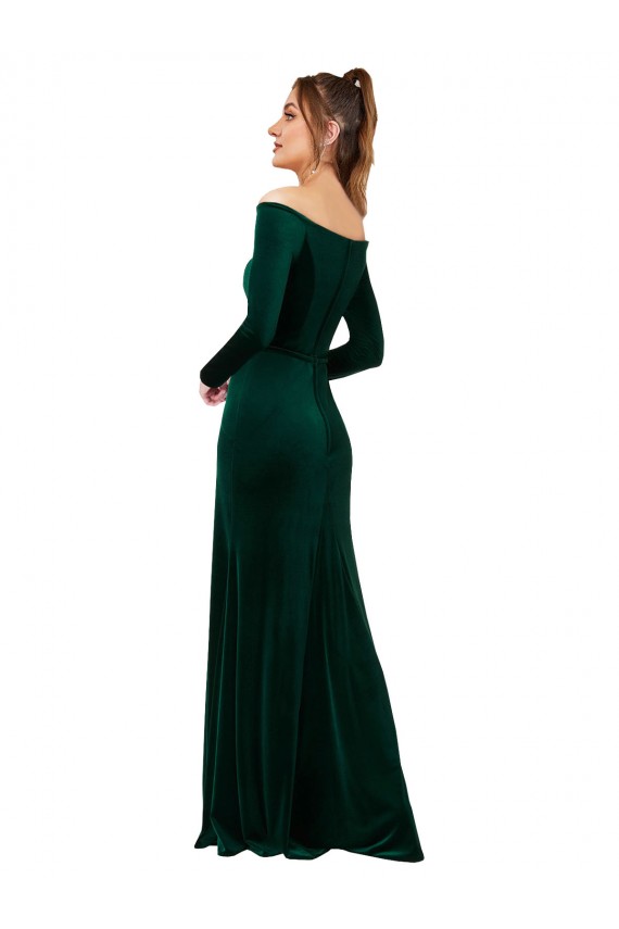 Discount Stretch Velvet Sheath Long Long Sleeves Formal Dress