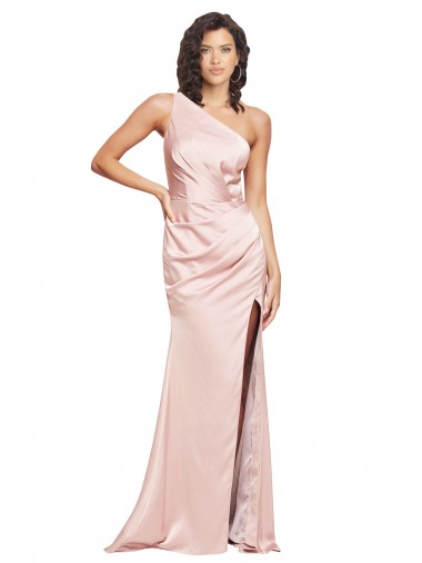Discount Silky Satin Sheath Long Sleeveless Low Back High Slit Formal Dress