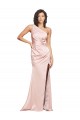 Discount Silky Satin Sheath Long Sleeveless Low Back High Slit Formal Dress