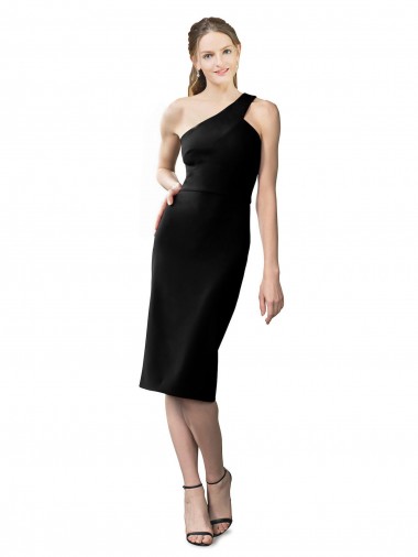 Discount Stretch Crepe Sheath Cocktail Length Sleeveless Black Formal Dress