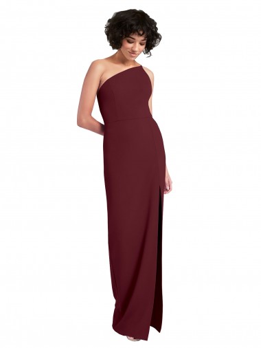 Discount Stretch Crepe Sheath Long Sleeveless Daring Slit Formal Dress