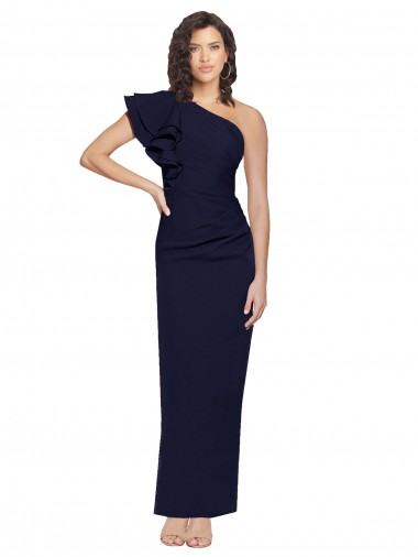 Discount Stretch Crepe Sheath Sheath Sleeveless Dark Navy Formal Dress