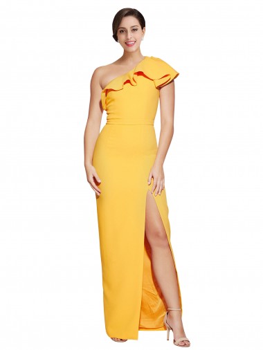 Discount Stretch Crepe Sheath Long Sleeveless High Slit Formal Dress