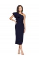 Discount Stretch Crepe Sheath Midi Length Sleeveless Dark Navy Formal Dress
