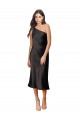 Discount Stretch Satin Sheath Midi Length Sleeveless Black Formal Dress