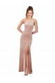 Discount Stretch Velvet Sheath Long Sleeveless Front Slit Formal Dress