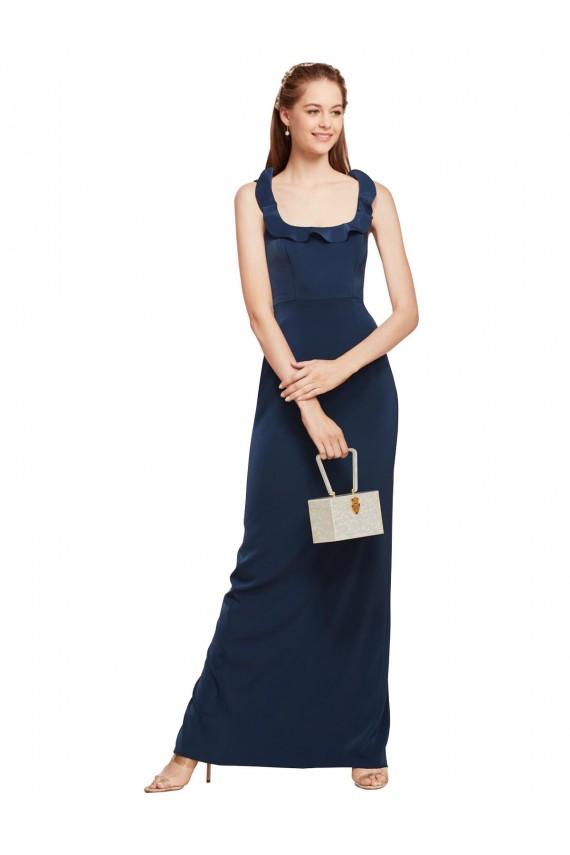 Discount Stretch Crepe Sheath Long Sleeveless Low Back Back Slit Formal Dress