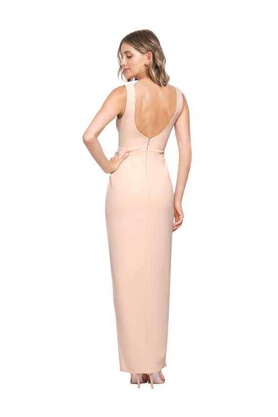 Discount Stretch Crepe Sheath Long Sleeveless Square Neck Formal Dress