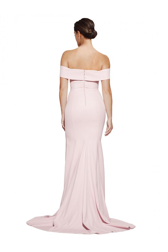 Discount Stretch Crepe Sheath Sweep Train Sleeveless Low Back Formal Dress