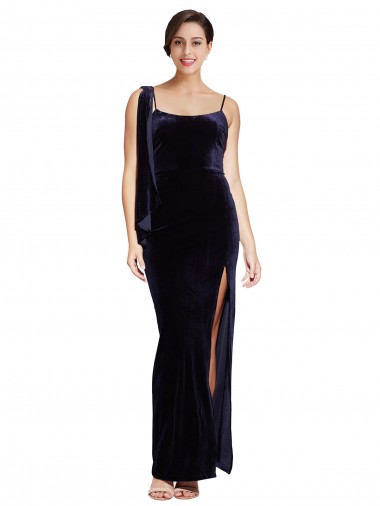 Discount Stretch Velvet Sheath Long Sleeveless Low Back High Side Slit Formal Dress